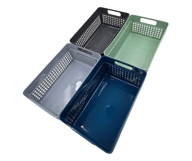 Perforált műanyag tárolókosár 23x15x10 cm Storage Solutions, fogantyúkkal, zöld