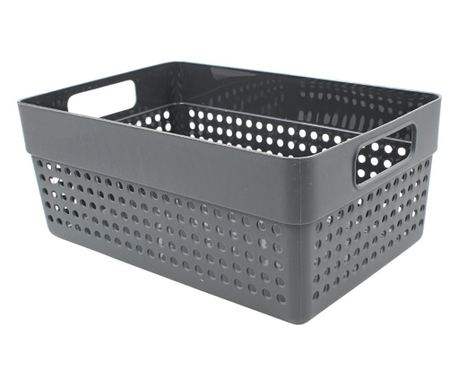 Úložný košík Storage Solutions perforovaný plastový 23x15x10 cm, s uchy, tmavě šedý