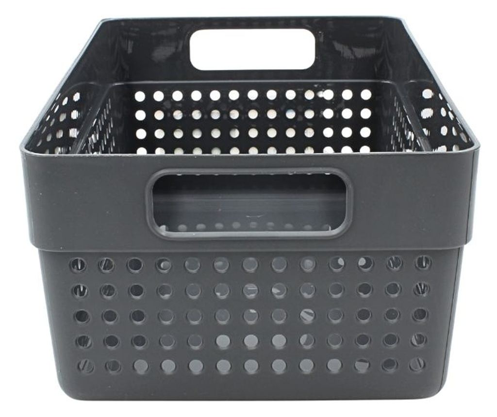 Perforovaný plastový úložný koš Storage Solutions 23x15x10 cm, s úchyty, tmavě šedý - 2