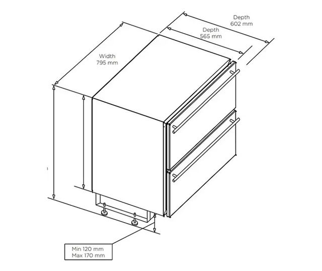 Beépíthető fagyasztó fiók, Norcool, Rozsdamentes acél/Fekete