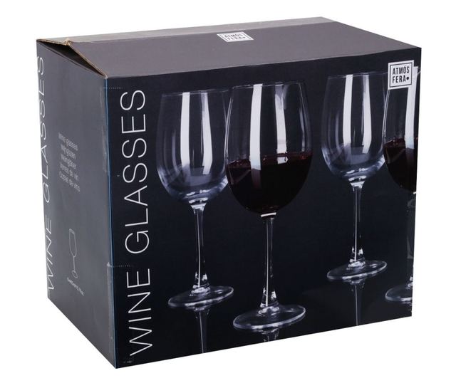 6 darabos ATMÓS FERA vörösboros pohár készlet, 465 ml, átlátszó üveg, talpas kóstolópoharak, mosogatógépben mosható
