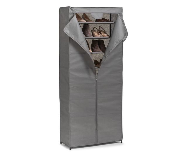 Zeller cipősszekrény, fém/textil, 66x30x156 cm, szürke