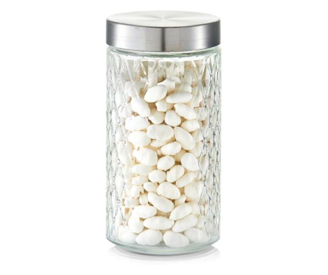 Zeller ételtároló edény, üveg / fém, 1500 ml, átlátszó / ezüst