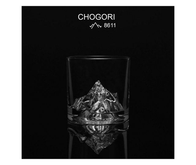 LIITON K2 Whiskey pohárkészlet, 250 ml, 2 db, Vastagított falak, 3D dombornyomott alj K2 csúcs formájában, Átlátszó