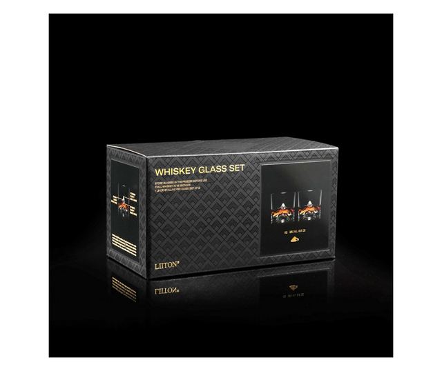 LIITON K2 Whiskey pohárkészlet, 250 ml, 2 db, Vastagított falak, 3D dombornyomott alj K2 csúcs formájában, Átlátszó