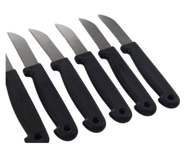 6 db-os asztali késkészlet tisztításhoz és szeleteléshez, 6 cm-es rozsdamentes acél pengével és ergonomikus nyéllel