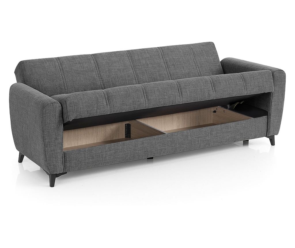 Canapea extensibilă Delhi, 3 locuri, material textil gri deschis, cu ladă depozitare şi arcuri, 216*85*85 - 2