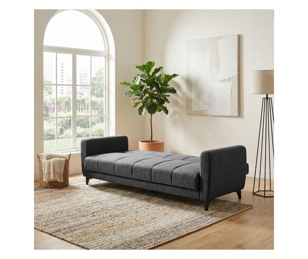 Canapea extensibilă Delhi, 3 locuri, material textil gri deschis, cu ladă depozitare şi arcuri, 216*85*85 - 5