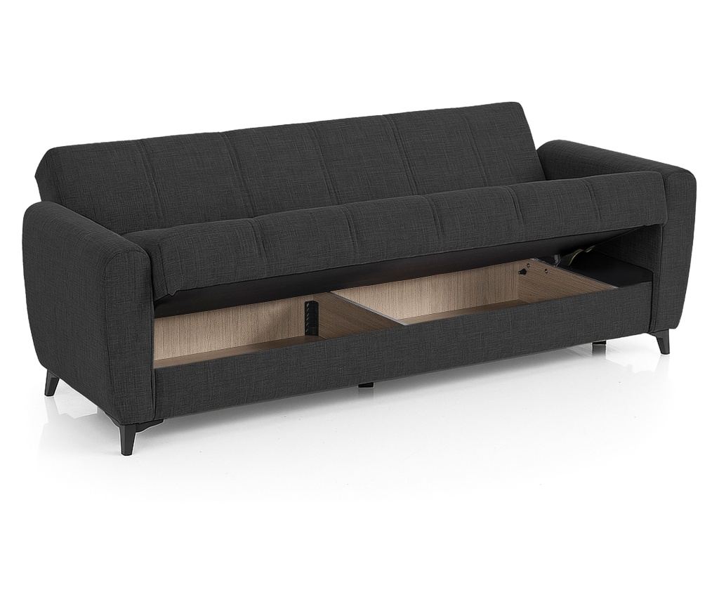 Canapea extensibilă Delhi, 3 locuri, material textil gri închis, cu ladă depozitare şi arcuri, 216*85*85 - 3