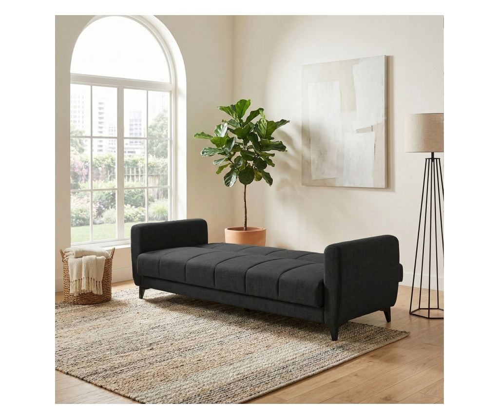 Canapea extensibilă Delhi, 3 locuri, material textil gri închis, cu ladă depozitare şi arcuri, 216*85*85 - 9