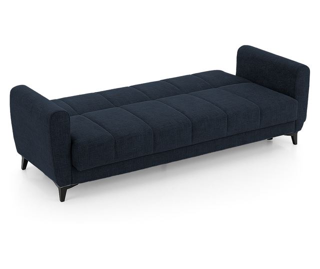 Canapea extensibilă Delhi, 3 locuri, material textil bleumarin închis, cu ladă depozitare şi arcuri, 216*85*85