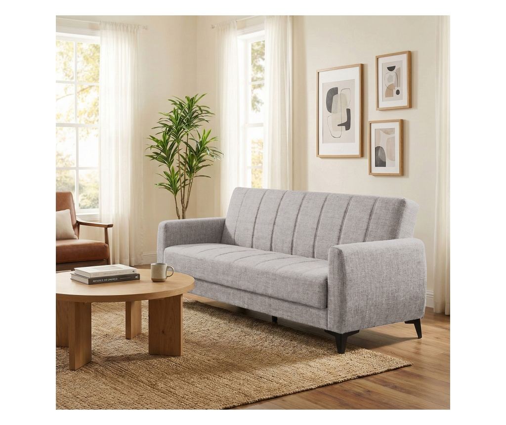 Canapea extensibilă Hilton, 3 locuri, material textil bej nisipiu, cu ladă depozitare şi arcuri, 210*75*85 - 4
