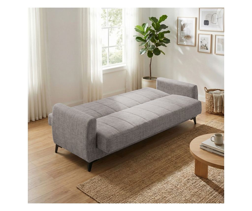 Canapea extensibilă Hilton, 3 locuri, material textil bej nisipiu, cu ladă depozitare şi arcuri, 210*75*85 - 5