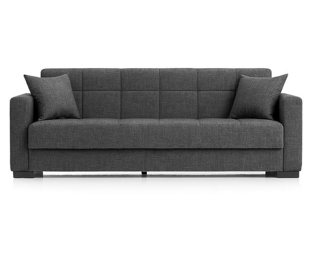 Canapea extensibilă Marbella, 3 locuri, material textil bej cu dungi gri, cu ladă depozitare şi arcuri, 210*78*78