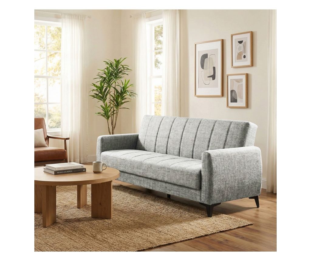 Canapea extensibilă Hilton, 3 locuri, material textil gri melanj, cu ladă depozitare şi arcuri, 210*75*85 - 4