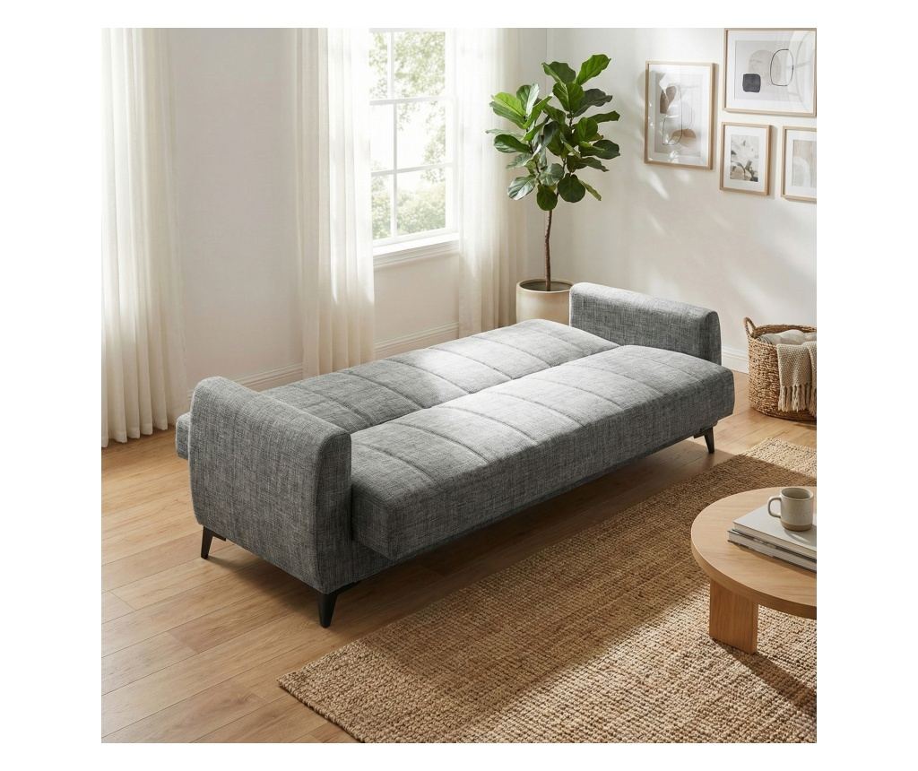 Canapea extensibilă Hilton, 3 locuri, material textil gri melanj, cu ladă depozitare şi arcuri, 210*75*85 - 5