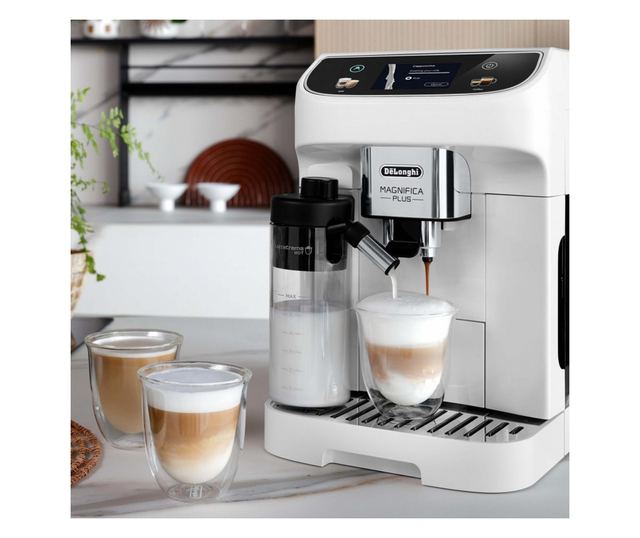 Kávéfőző DeLonghi Magnifica PLUS ECAM 320.60.W, 1450W, 15 bar, 1,8l, 15 program, 13 őrlési fokozat, TFT érintőképernyő, LatteCre