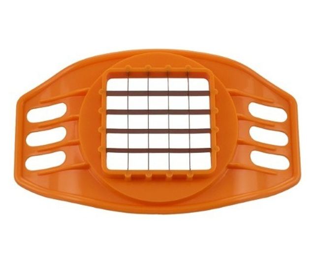 Kézi burgonyaszeletelő, műanyagból, rozsdamentes acél pengékkel, egyenletes vágáshoz, sütésre kész szeletekre, narancssárga