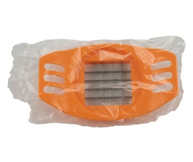 Kézi burgonyaszeletelő, műanyagból, rozsdamentes acél pengékkel, egyenletes vágáshoz, sütésre kész szeletekre, narancssárga