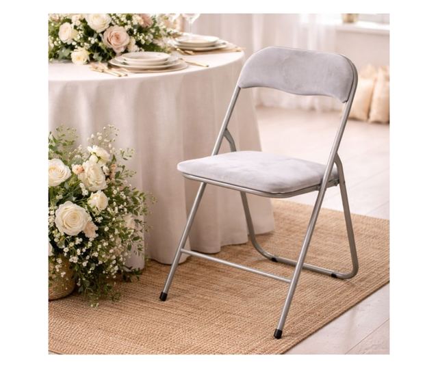 Taupe Bársony Összecsukható Szék, Kárpitozott Ülés 38x38 cm, Fém Váz, Kényelmes Háttámla