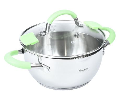 Fissman Charlotte Κατσαρόλα, 20x10 εκ., 2.5L, Ασημί/Πράσινο, Ανοξείδωτο Ατσάλι
