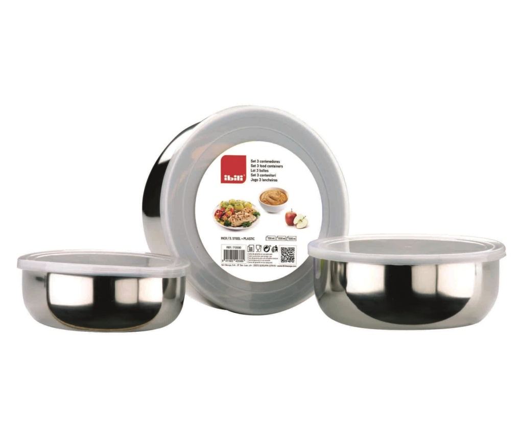 Set 3 caserole Ibili-Kitchen Aids, otel inoxidabil, argintiu