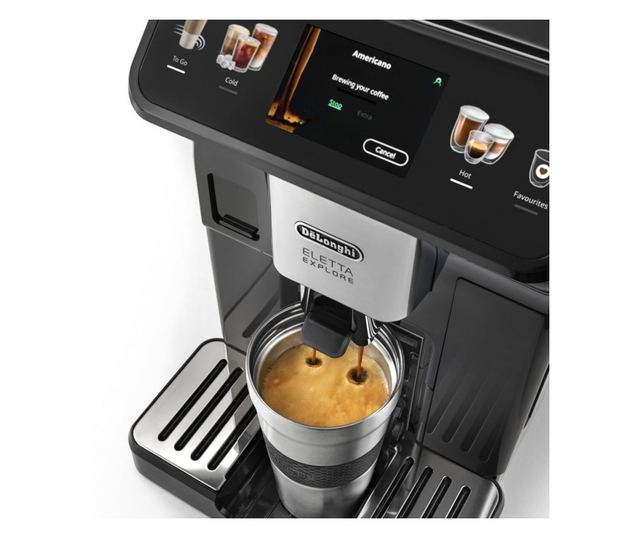 Kávéfőző DeLonghi Eletta Explore ECAM450.65.G, 1450W, 19 bar, 1.8l, Wi-Fi, TFT érintőkijelző, LatteCrema meleg/hideg, Twin Shot,