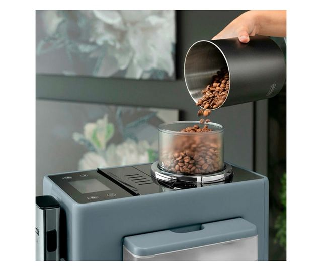 DeLonghi Rivelia Eszpresszógép, Kőris Szürke, 1450W, 19 bar, 1.4L, TFT Érintőképernyő, Twin Shot, Bean Adapt, 17 Ital