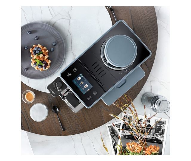 DeLonghi Rivelia Eszpresszógép, Kőris Szürke, 1450W, 19 bar, 1.4L, TFT Érintőképernyő, Twin Shot, Bean Adapt, 17 Ital