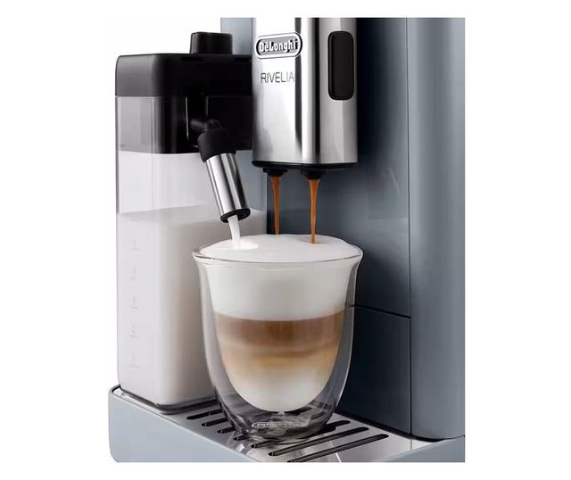 DeLonghi Rivelia Eszpresszógép, Kőris Szürke, 1450W, 19 bar, 1.4L, TFT Érintőképernyő, Twin Shot, Bean Adapt, 17 Ital
