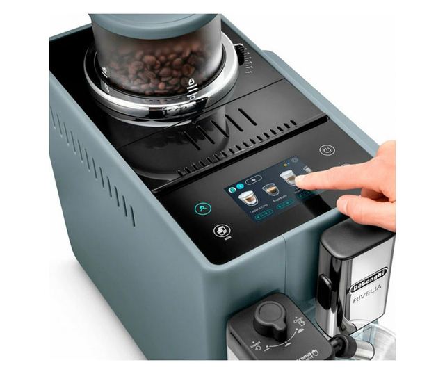 DeLonghi Rivelia Eszpresszógép, Kőris Szürke, 1450W, 19 bar, 1.4L, TFT Érintőképernyő, Twin Shot, Bean Adapt, 17 Ital