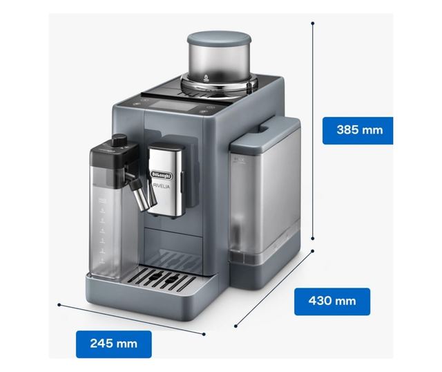 DeLonghi Rivelia Eszpresszógép, Kőris Szürke, 1450W, 19 bar, 1.4L, TFT Érintőképernyő, Twin Shot, Bean Adapt, 17 Ital
