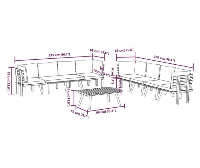 Vrtni set namještaja s jastucima, 8 dijelova, masivno drvo akacije