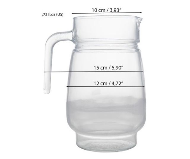 Üvegkancsó, ergonomikus fogantyúval és kiöntővel a kontrollált öntéshez, tökéletes gyümölcslevek és italok felszolgálásához, 1,5