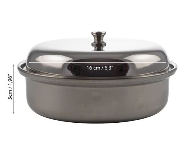 Rozsdamentes acél tál fedővel, 17 cm, ideális curry vagy más meleg ételek tálalásához