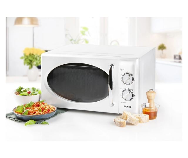 DOMO Retro mikrohullámú sütő, Solo, 25 liter, Ø28.5 cm forgótányér, 6 teljesítményfokozat, 30 perces időzítő, kiolvasztás funkci
