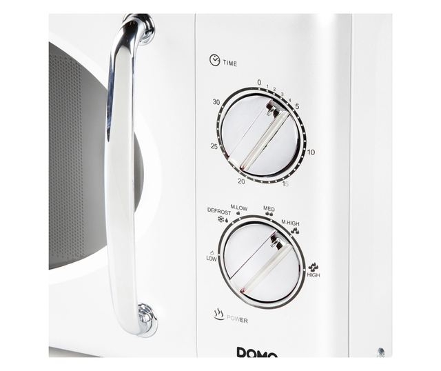 DOMO Retro mikrohullámú sütő, Solo, 25 liter, Ø28.5 cm forgótányér, 6 teljesítményfokozat, 30 perces időzítő, kiolvasztás funkci