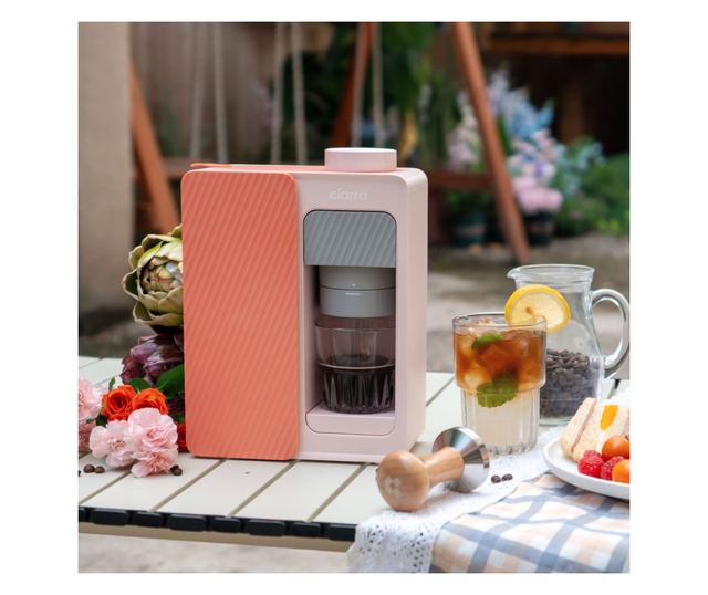 2 az 1-ben hordozható félautomata eszpresszógép, Ciarra, BloomBox, rózsaszín