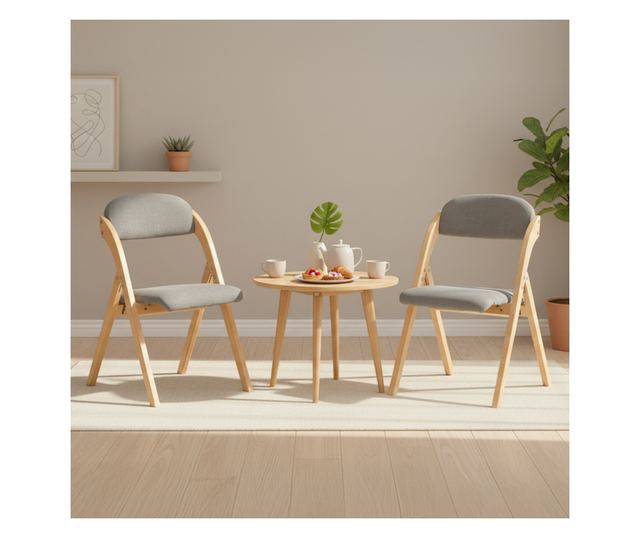 SoBuy FST92-Nx2 összecsukható bükkfa szék, kárpitozott konyhai fotel világosszür