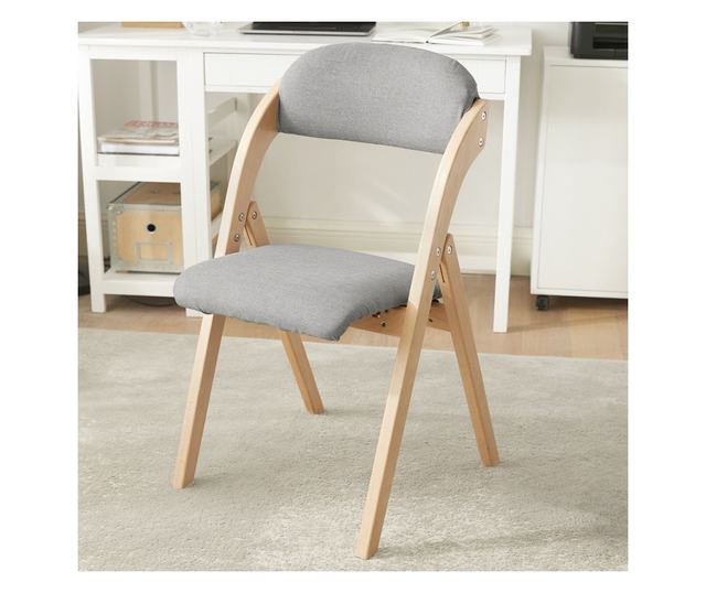 SoBuy FST92-Nx2 összecsukható bükkfa szék, kárpitozott konyhai fotel világosszür