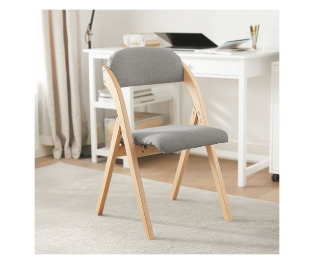 SoBuy FST92-Nx2 összecsukható bükkfa szék, kárpitozott konyhai fotel világosszür