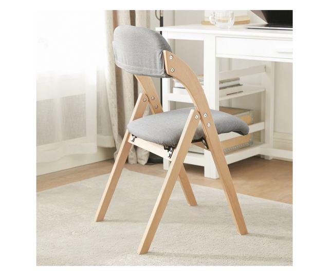 SoBuy FST92-Nx2 összecsukható bükkfa szék, kárpitozott konyhai fotel világosszür