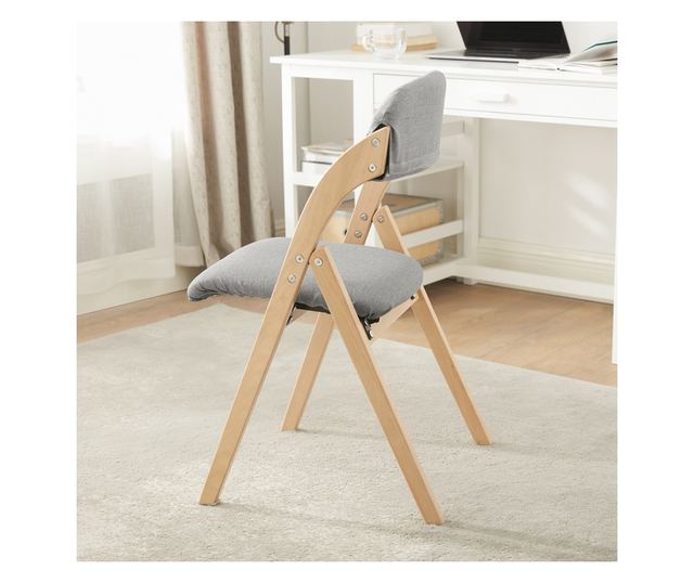 SoBuy FST92-Nx2 összecsukható bükkfa szék, kárpitozott konyhai fotel világosszür