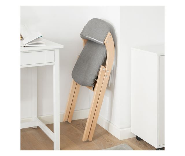 SoBuy FST92-Nx2 összecsukható bükkfa szék, kárpitozott konyhai fotel világosszür