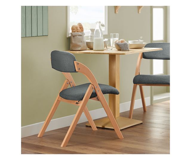 SoBuy FST92-SGx2 összecsukható bükkfa szék, kárpitozott konyhai fotel sötétszürk