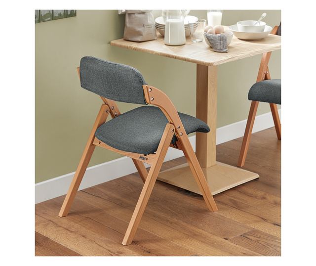 SoBuy FST92-SGx2 összecsukható bükkfa szék, kárpitozott konyhai fotel sötétszürk