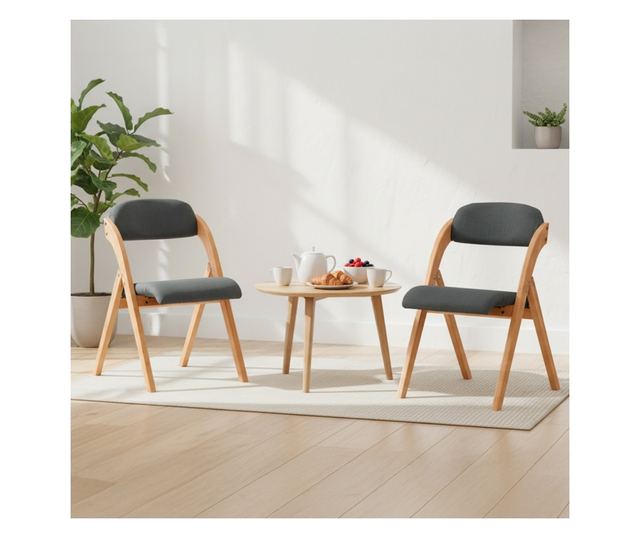 SoBuy FST92-SGx2 összecsukható bükkfa szék, kárpitozott konyhai fotel sötétszürk