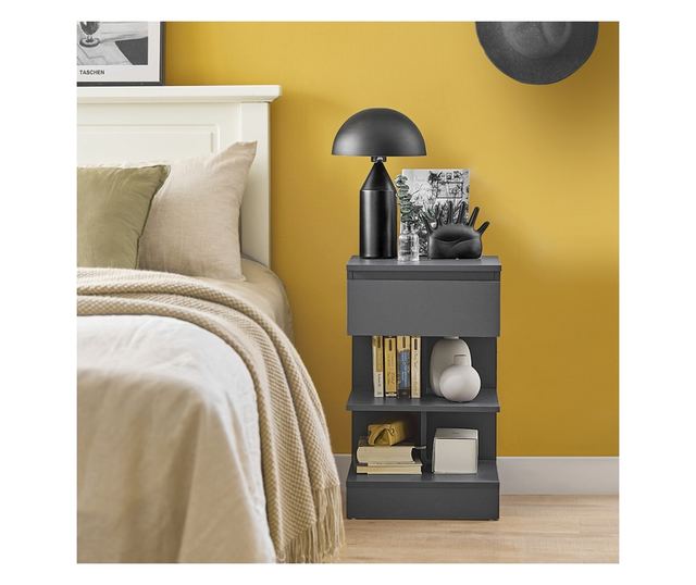 SoBuy modern éjjeliszekrény 1 fiókkal, 2 polccal, szürke