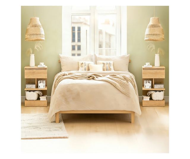 SoBuy modern éjjeliszekrény 1 fiókkal, 2 polccal, természetes szín