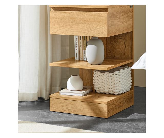 SoBuy modern éjjeliszekrény 1 fiókkal, 2 polccal, természetes szín